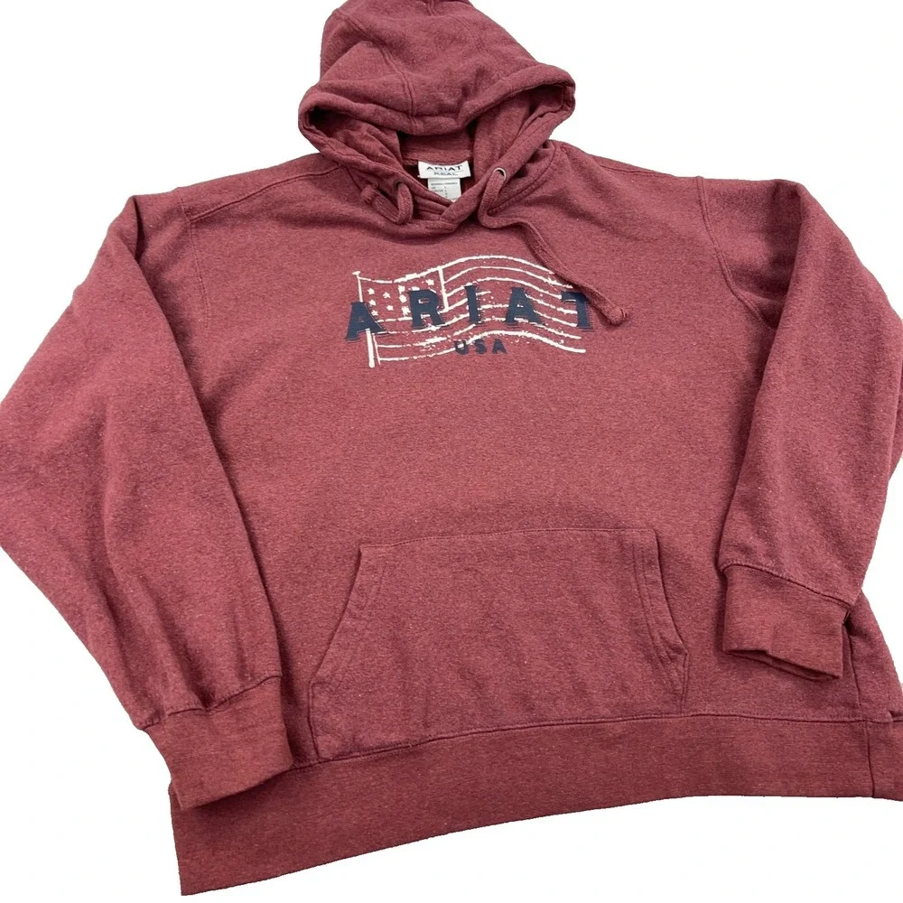 Ariat Hoodie Women Large Marron Sweatshirt  REAL USA American Flag Spell‎ Out